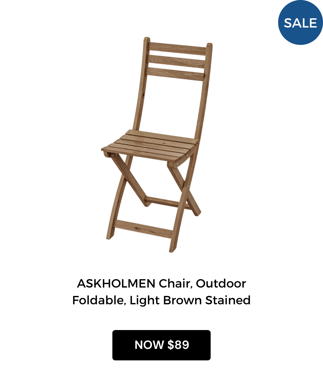 ASKHOLMEN Chair, Outdoor Foldable, 36x49x87cm, Light Brown Stained